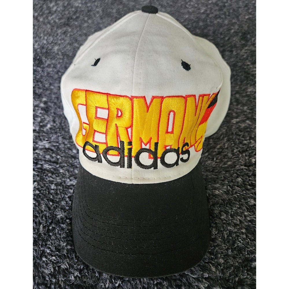 Adidas Germany Hat Men OSFA White Black Good Vintage 90s Snapback Soccer Cap
